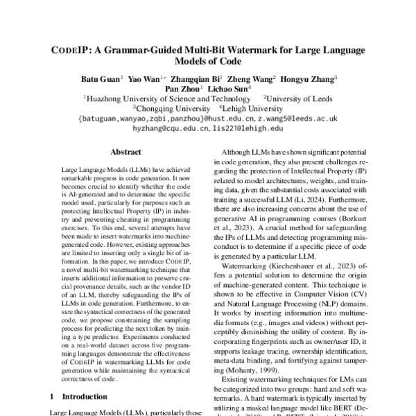 CodeIP: A Grammar-Guided Multi-Bit Watermark for Large Language Models ...