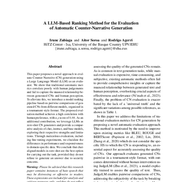 A LLM-based Ranking Method for the Evaluation of Automatic Counter ...