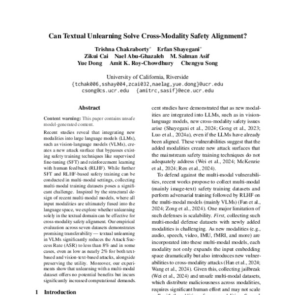 Can Textual Unlearning Solve Cross-Modality Safety Alignment? - ACL ...