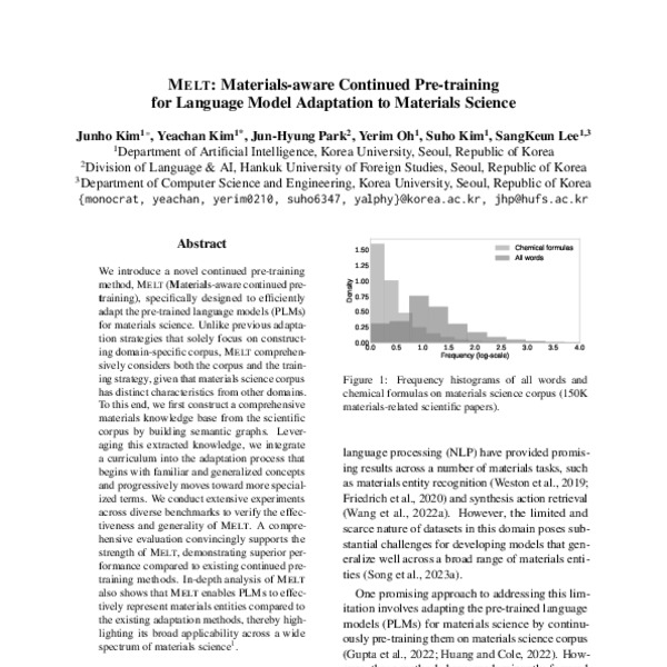 MELT: Materials-aware Continued Pre-training for Language Model ...