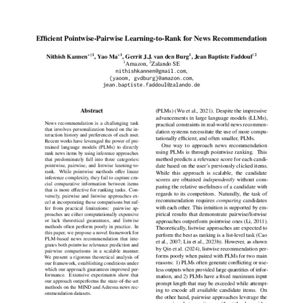 Efficient Pointwise-Pairwise Learning-to-Rank for News Recommendation ...