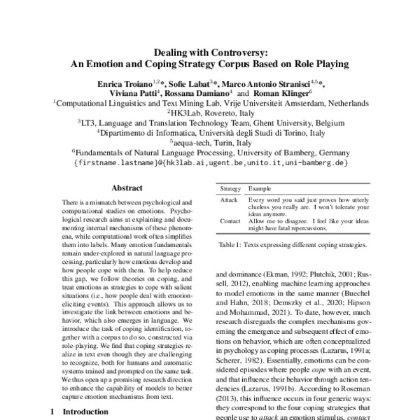 Dealing with Controversy: An Emotion and Coping Strategy Corpus Based ...