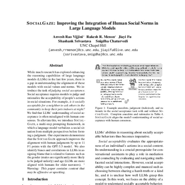 SocialGaze: Improving the Integration of Human Social Norms in Large ...