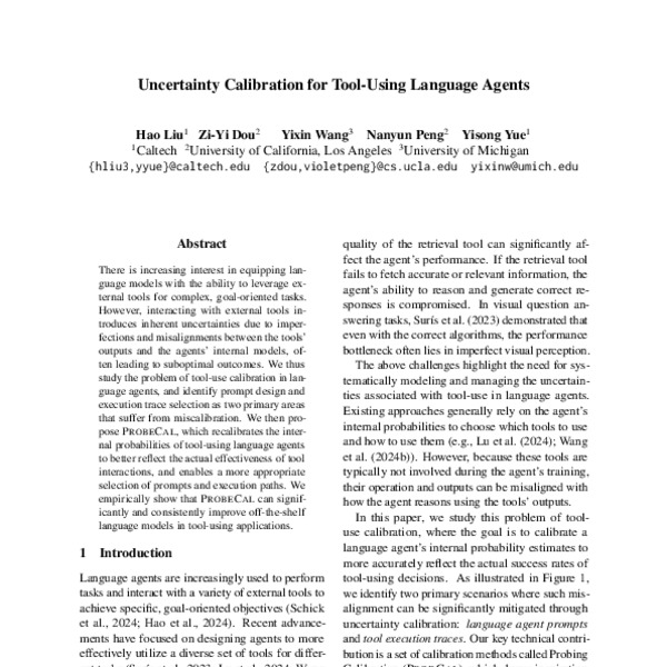 Uncertainty Calibration for ToolUsing Language Agents ACL Anthology