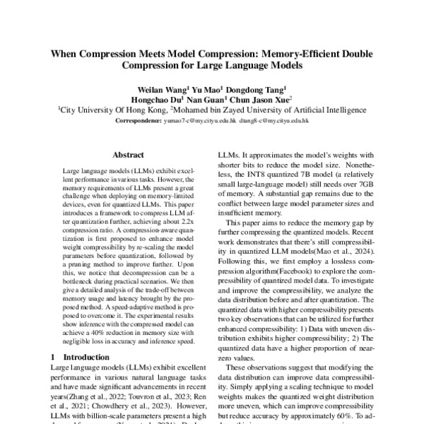 When Compression Meets Model Compression MemoryEfficient Double