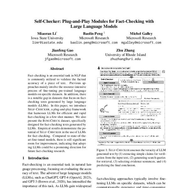 SelfChecker PlugandPlay Modules for FactChecking with Large