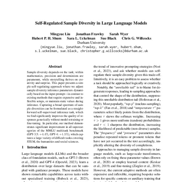 SelfRegulated Sample Diversity in Large Language Models ACL Anthology