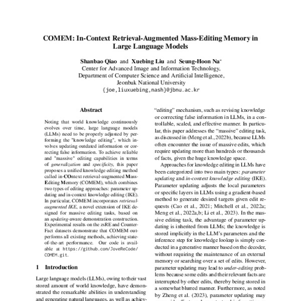 COMEM InContext RetrievalAugmented MassEditing Memory in Large