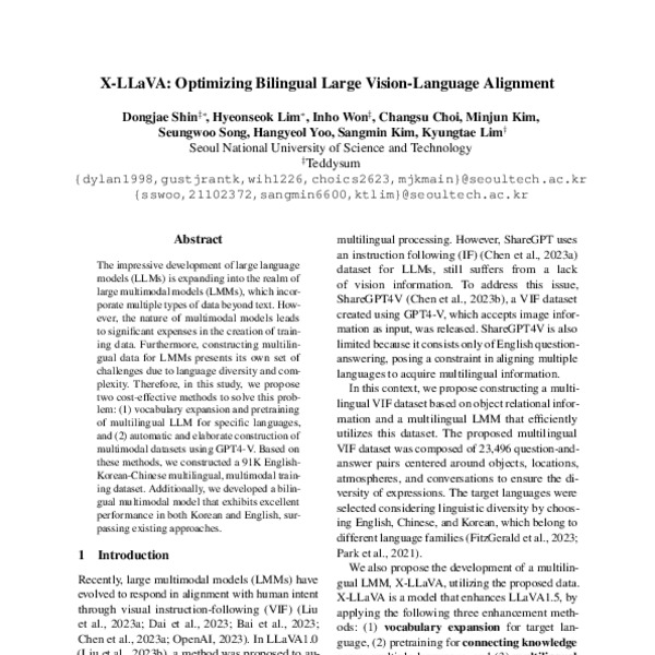 X-LLaVA: Optimizing Bilingual Large Vision-Language Alignment - ACL ...