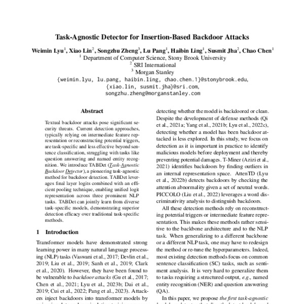 TaskAgnostic Detector for InsertionBased Backdoor Attacks ACL Anthology