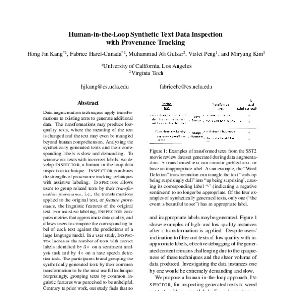 HumanintheLoop Synthetic Text Data Inspection with Provenance