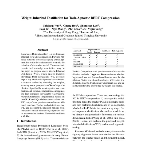 WeightInherited Distillation for TaskAgnostic BERT Compression ACL