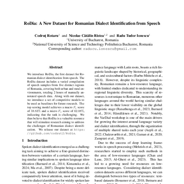 RoDia A New Dataset for Romanian Dialect Identification from Speech