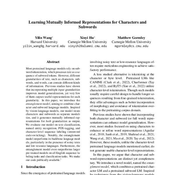 Learning Mutually Informed Representations for Characters and Subwords