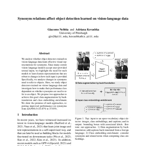 Synonym relations affect object detection learned on visionlanguage