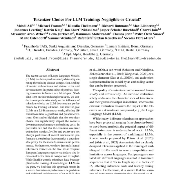 Tokenizer Choice For LLM Training: Negligible or Crucial? - ACL Anthology