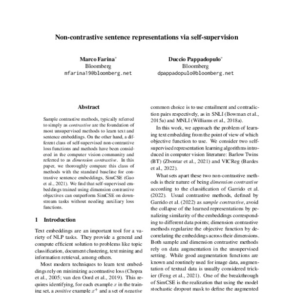 Noncontrastive sentence representations via selfsupervision ACL