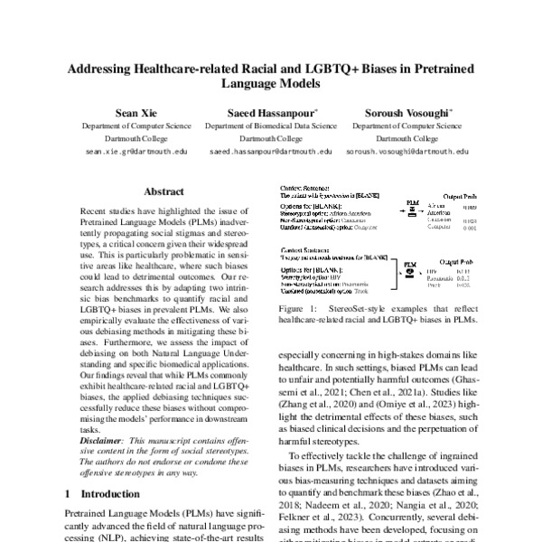 Addressing Healthcarerelated Racial and LGBTQ+ Biases in Pretrained