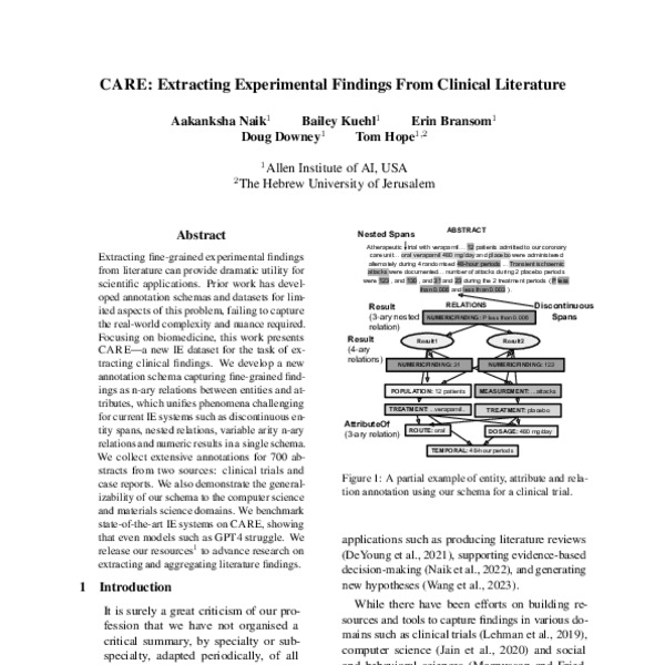 CARE Extracting Experimental Findings From Clinical Literature ACL