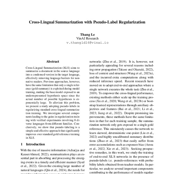 CrossLingual Summarization with PseudoLabel Regularization ACL