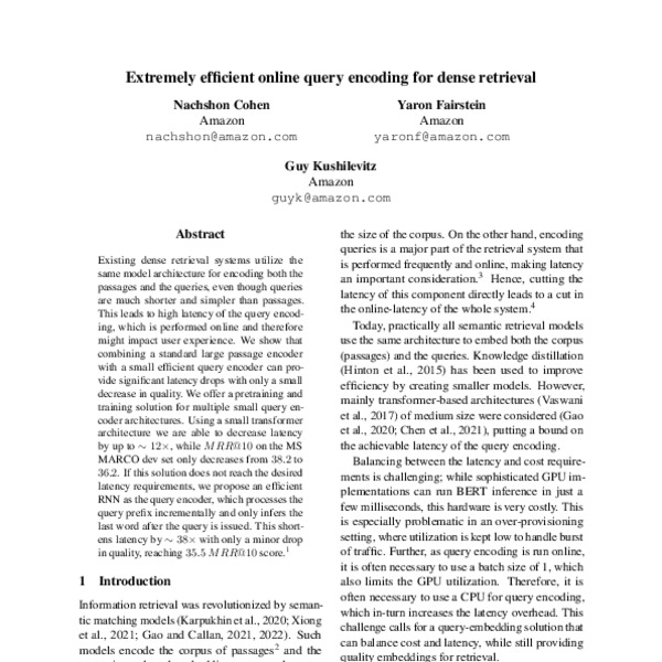 Extremely efficient online query encoding for dense retrieval - ACL ...