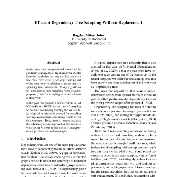 Efficient Dependency Tree Sampling Without Replacement ACL Anthology