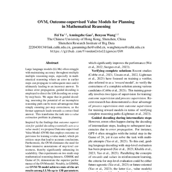 OVM, Value Models for Planning in Mathematical