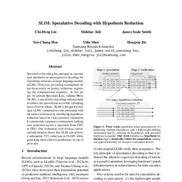 SLiM Speculative Decoding with Hypothesis Reduction ACL Anthology