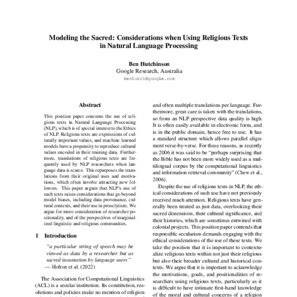 Modeling the Sacred Considerations when Using Religious Texts in