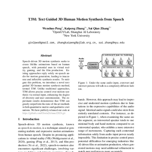 T3M Text Guided 3D Human Motion Synthesis from Speech ACL Anthology