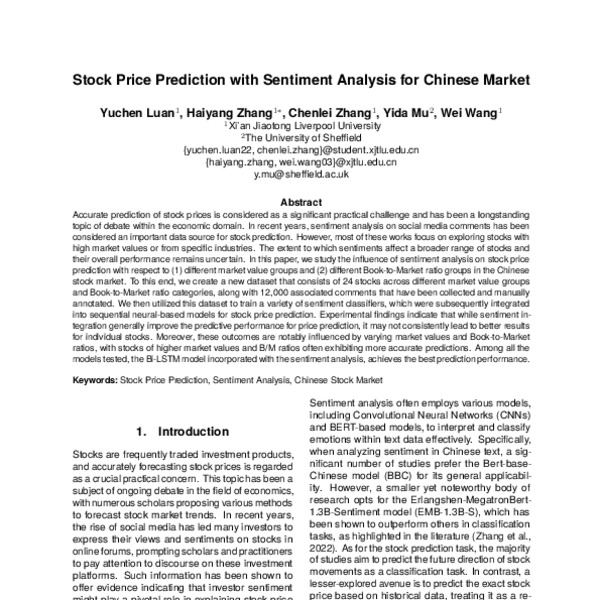 Stock Price Prediction with Sentiment Analysis for Chinese Market - ACL ...