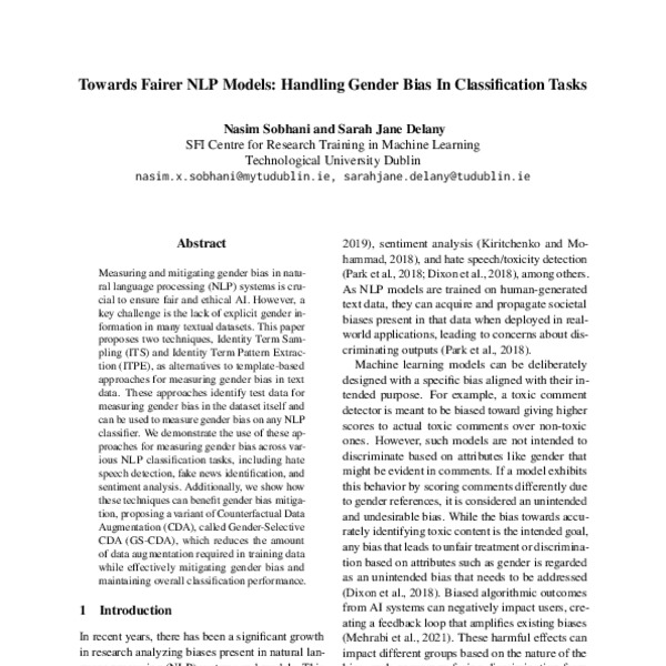 Towards Fairer NLP Models: Handling Gender Bias In Classification Tasks ...