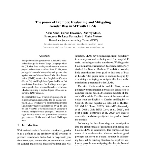 The power of Prompts: Evaluating and Mitigating Gender Bias in MT with ...