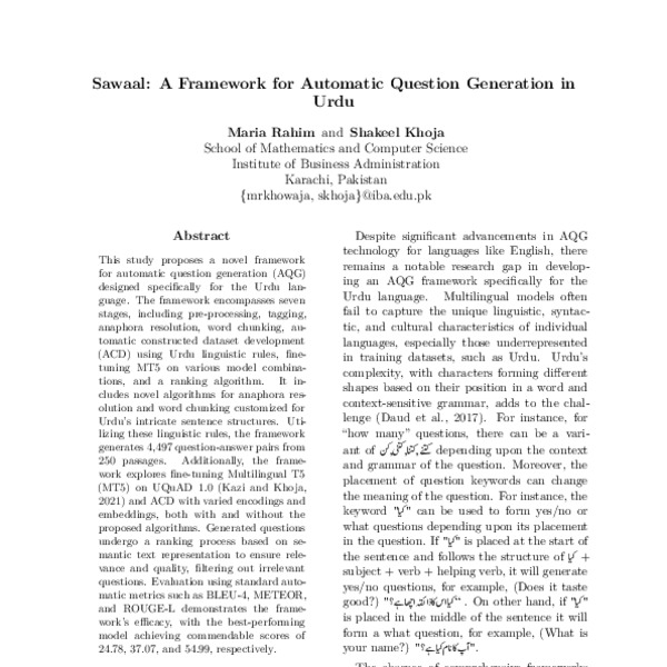 Sawaal: A Framework for Automatic Question Generation in Urdu - ACL ...