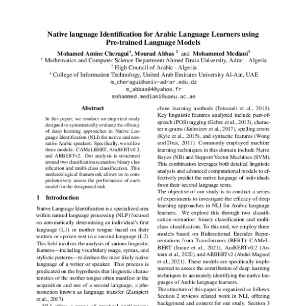 Native language Identification for Arabic Language Learners using Pre ...