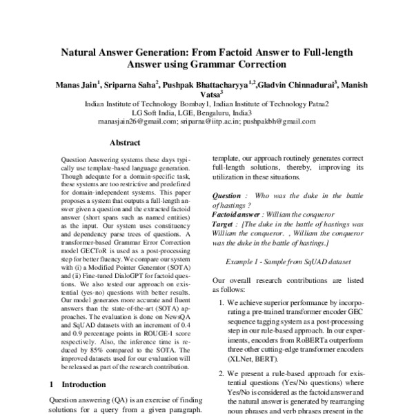 Natural Answer Generation: From Factoid Answer to Full-length Answer ...