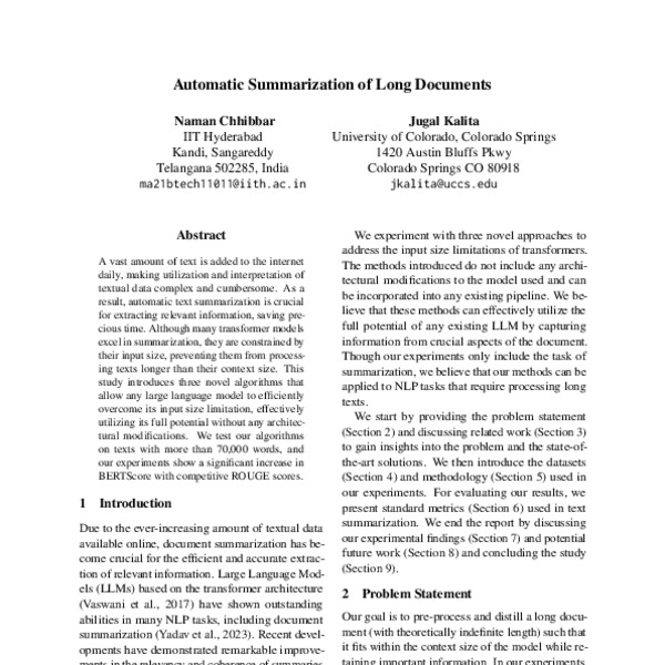 Automatic Summarization of Long Documents - ACL Anthology