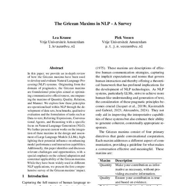The Gricean Maxims in NLP - A Survey - ACL Anthology