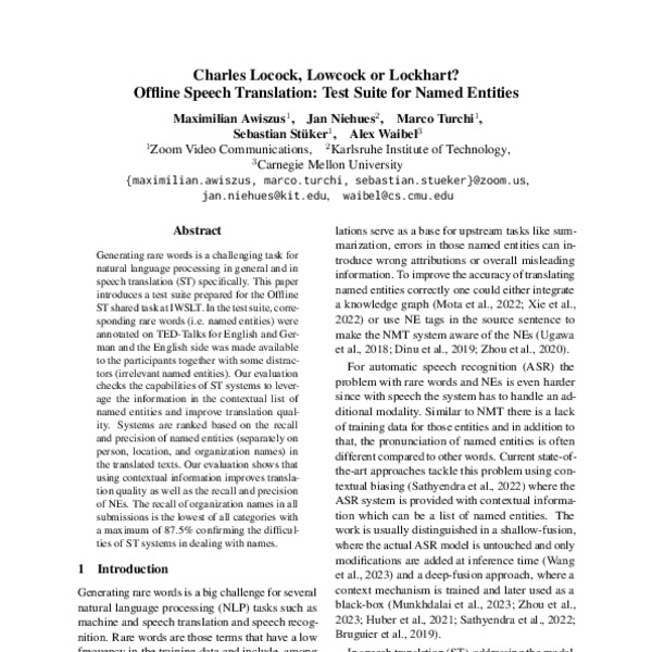 Charles Locock, Lowcock or Lockhart? Offline Speech Translation: Test ...