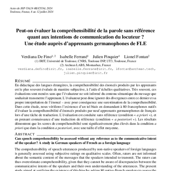 Peut-on évaluer la compréhensibilité de la parole sans référence quant ...