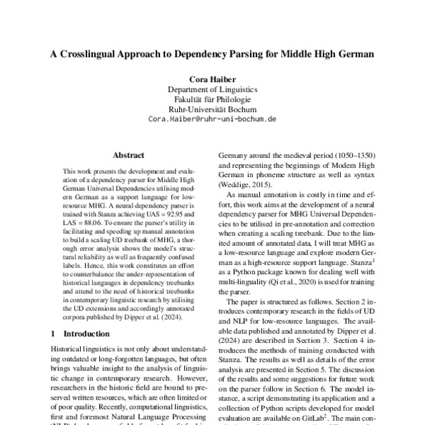 A Crosslingual Approach to Dependency Parsing for Middle High German ...