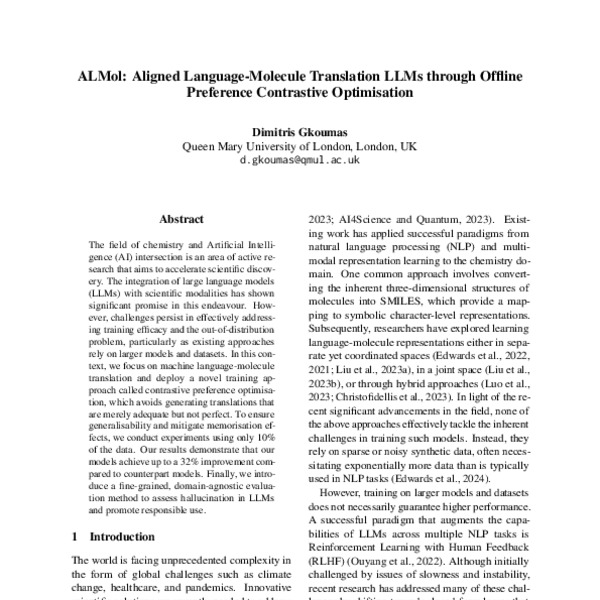 ALMol: Aligned Language-Molecule Translation LLMs through Offline ...