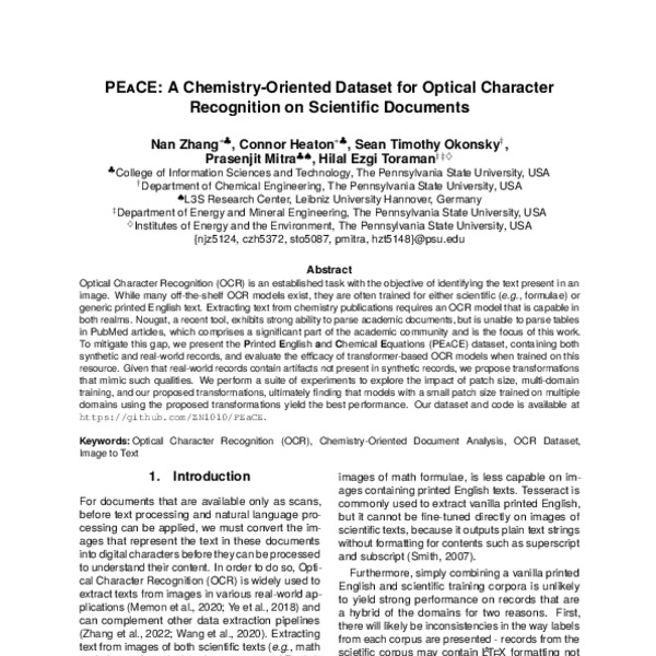 PEaCE: A Chemistry-Oriented Dataset for Optical Character Recognition ...