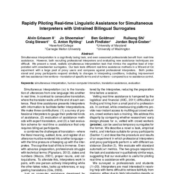 Rapidly Piloting Real-time Linguistic Assistance for Simultaneous ...