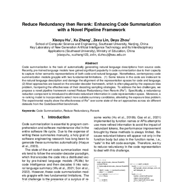 Reduce Redundancy Then Rerank: Enhancing Code Summarization with a ...