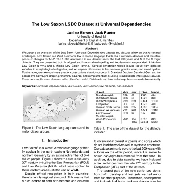The Low Saxon LSDC Dataset at Universal Dependencies - ACL Anthology