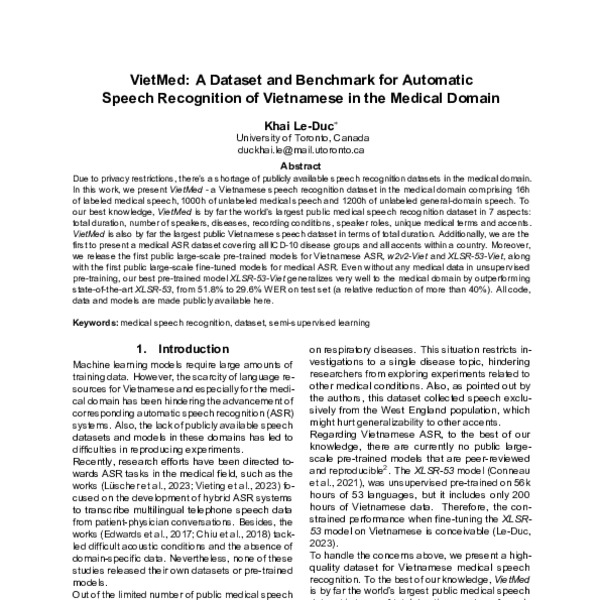 VietMed: A Dataset and Benchmark for Automatic Speech Recognition of ...