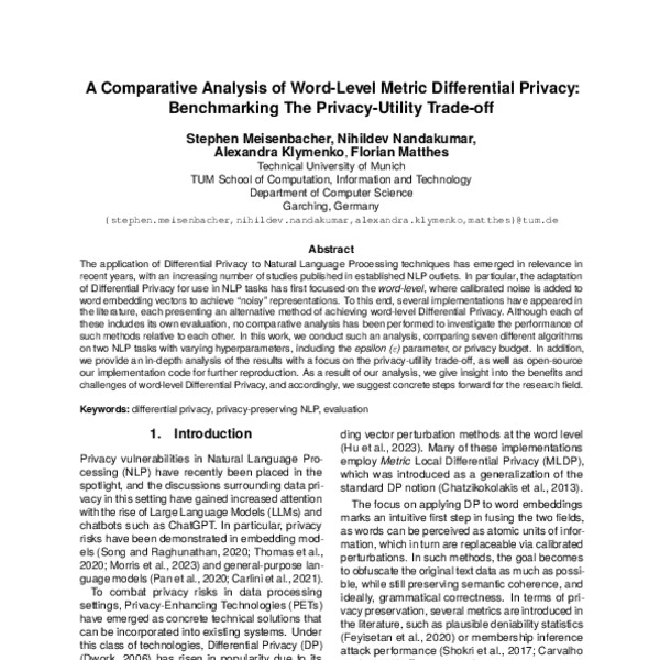 A Comparative Analysis of Word-Level Metric Differential Privacy ...