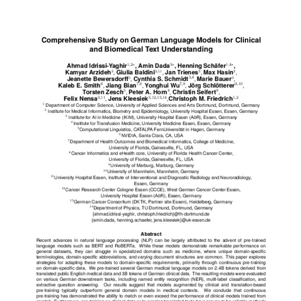 Comprehensive Study on German Language Models for Clinical and ...