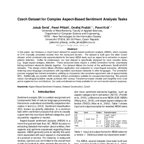 Czech Dataset for Complex Aspect-Based Sentiment Analysis Tasks - ACL ...